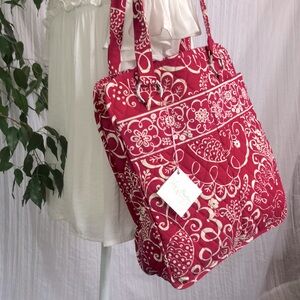 VERA BRADLEY Perfect Pocket Tote Twirly Birds pink white book bag laptop case